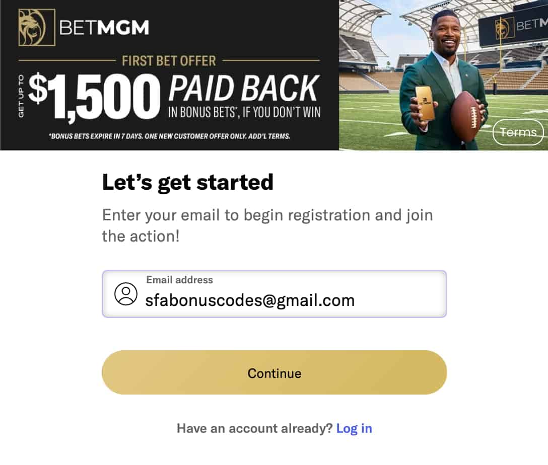 BetMGM Michigan sign up page.